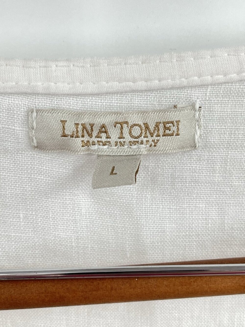 LINA TOMEI Women's White Linen Roll-Tab Short Sleeve Floral Crochet Blouse Large - Picture 4 of 6